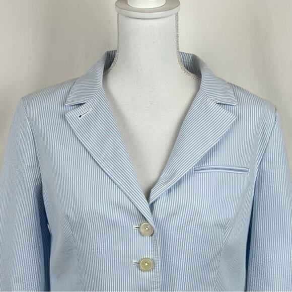 Tommy Hilfiger Blue White Pinstripe Cotton Prep Academia Blazer NWOT Size L - Picture 3 of 12